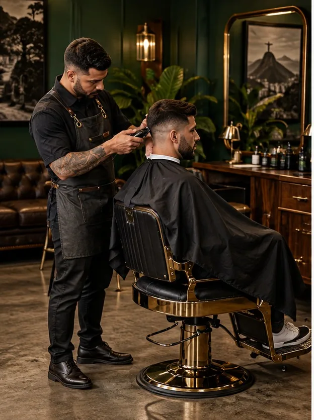 Atendimento profissional em uma barbearia