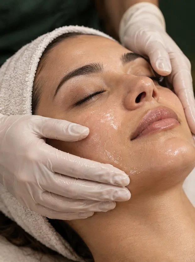 Profissional realizando um atendimento de estética facial